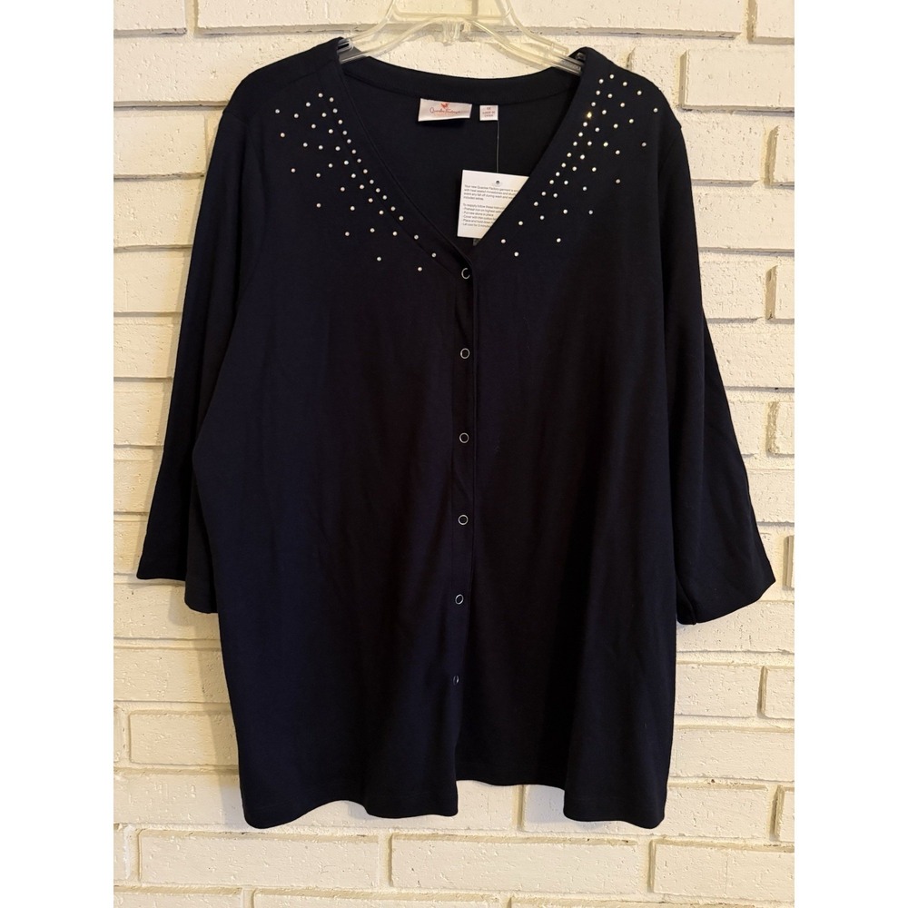 Quacker Factory Womens Plus‎ Sz 1X Sparkle Snap Front Cardigan Black NEW
